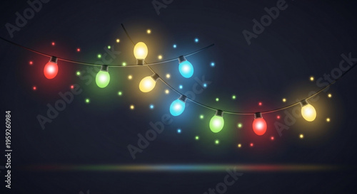 Colorful string lights, glowing bulbs, festive lighting, decorative lights, night illumination