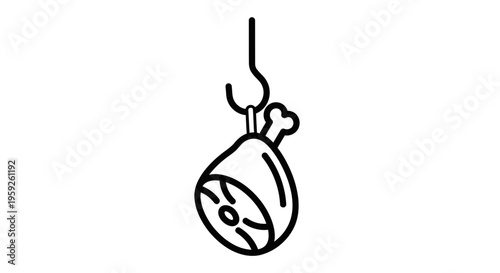 Meat Hook Holding Raw Meat Leg Bone, Butcher Shop Icon, Food Preparation