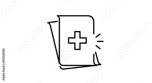 Medical Document Icon with Plus Sign, Healthcare Record Symbol, Health Information Concept