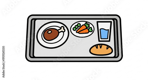 Food, meal, restaurant, icon, vector, illustration, tray, plate, dish, glass, bread, soup, salad