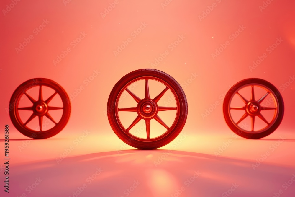 Fototapeta premium Minimalist wheels illuminated with gradient orange light