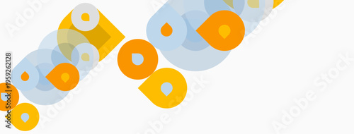 Abstract circles overlap, creating dynamic composition. Orange, light blue hues dominate simple design. Minimalist aesthetic.
