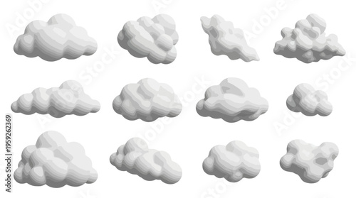 Collection of Diverse Grey Cloud Illustrations for Weather and Sky Designs