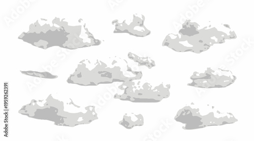 Collection of Diverse Cloud Formations in Various Shapes and Sizes for Sky and Weather Themes