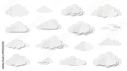 Collection of Various Light Gray Cloud Illustrations for Creative Projects