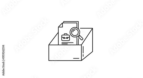 Job Search Box with Resume and Magnifying Glass Icon, Recruitment Concept