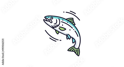 Jumping Salmon Fish Icon, Fresh Catch, Fishing, Seafood, Healthy Food, Vector Illustration