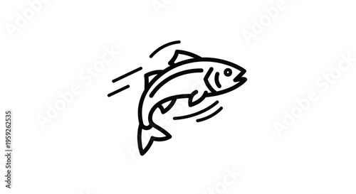 Jumping Fish Icon - Dynamic Aquatic Animal Silhouette for Seafood and Fishing Concepts