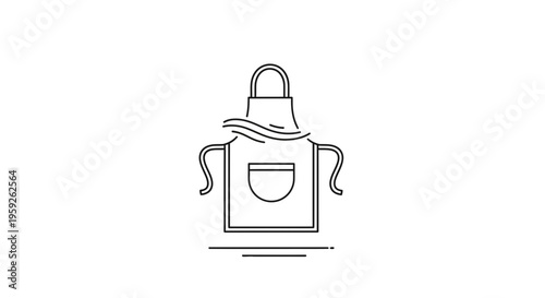Kitchen Apron Icon with Water Waves, Cooking, Chef, Food Preparation, Simple Line Art