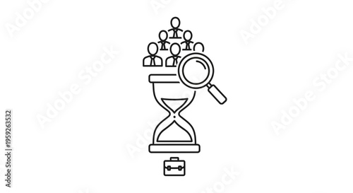 Hourglass with Magnifying Glass and People Icons, Business Recruitment Concept