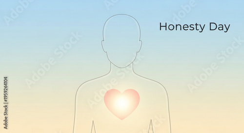Human silhouette with glowing heart on honesty day symbolizing truth and sincerity in a serene gradient background