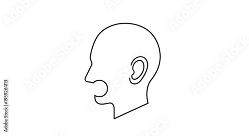 Head Silhouette Shouting or Screaming, Open Mouth, Profile View, Black and White Line Art