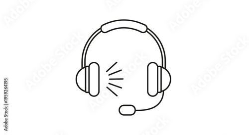 Headset with microphone icon, sound waves, communication symbol, vector illustration