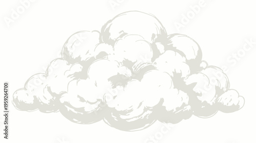 Minimalistic Illustration of Fluffy Cloud with Soft Shadows in White and Grey
