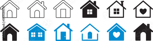 House icon set, simple home symbol, real estate property apps, clean building vector, UI tools modern interface sign, minimal residence concept, buttons menus pictogram