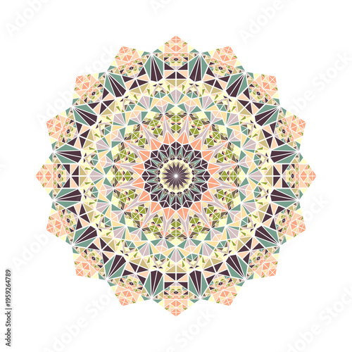 Colorful geometrical abstract triangle mosaic mandala - round circular ornamental vector element from triangles