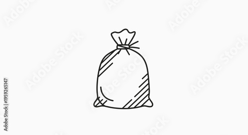 Hand-drawn illustration of a tied closed drawstring bag, simple line art on white background