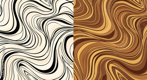 Abstract Flowing Lines Pattern, Cream and Brown Swirls, Organic Waves Background