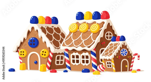 Whimsical Gingerbread Village with Colorful Candies and Frosting
