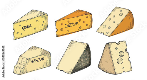 Assortment of Cheese Wedges - Gouda, Cheddar, Parmesan, Swiss, Emmental, Gruyere