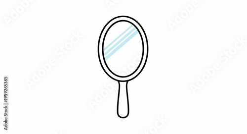 Handheld Oval Mirror with Reflective Surface and Handle, Simple Line Art Icon