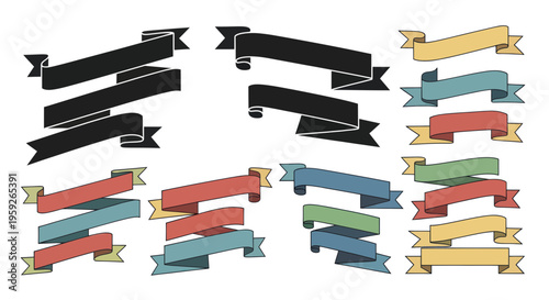 Collection of Decorative Ribbons and Banners for Design