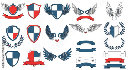 Heraldic Shields, Wings, and Banners Collection - Emblem Design Elements