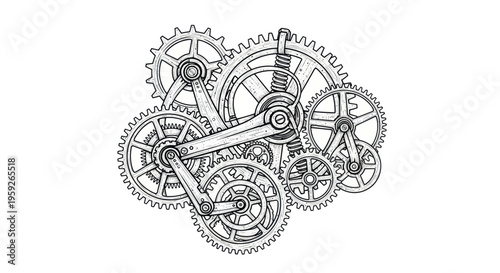 Intricate Mechanical Gears and Cogs System