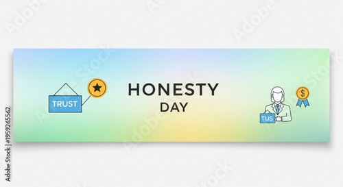 Honesty day banner with trust and truth symbols on colorful background