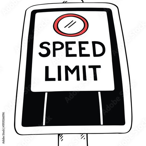 Speed limit sign with a red circle and diagonal line, indicating restriction.