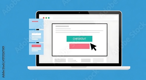 Free Download A person interacts with a laptop displaying a webpage with a checkout button on the screen. - GFXLoad