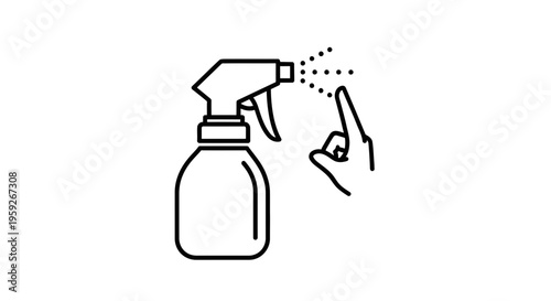 Hand spraying disinfectant from bottle, hygiene and cleaning concept