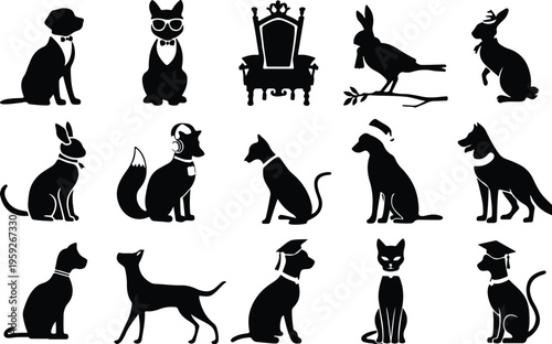 Pets Silhouette Icon Collection Set