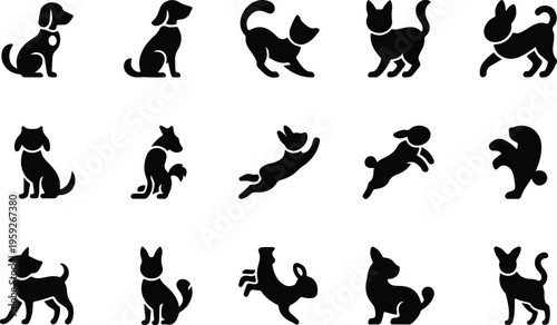 Pets Silhouette Icon Collection Set