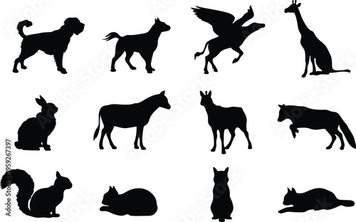 Pets Silhouette Icon Collection Set