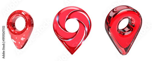 3D Location pin icon set isolated on transparent background PNG, map marker, navigation, GPS symbol