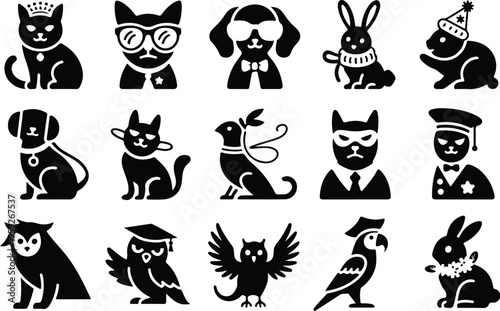 Pets Silhouette Icon Collection Set