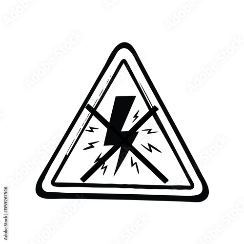 Warning sign for electric shock hazard, with lightning bolt and prohibition symbol.