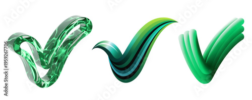 3D Green check mark icon set isolated on transparent background PNG, approval, success, verification symbol