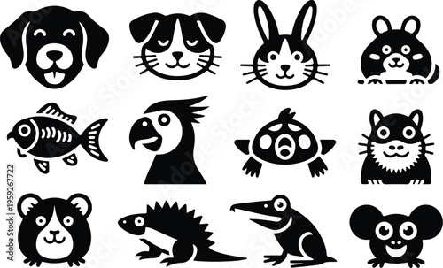 Pets Silhouette Icon Collection Set