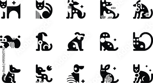Pets Silhouette Icon Collection Set