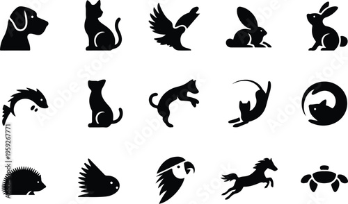 Pets Silhouette Icon Collection Set
