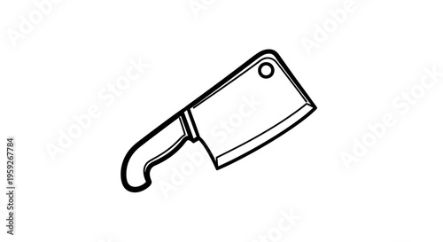 Hand-drawn illustration of a butcher cleaver knife, isolated on white background