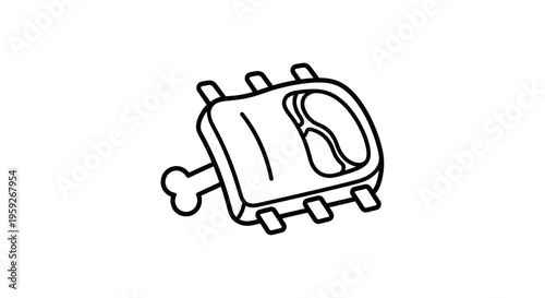 Hand-drawn illustration of a raw rack of ribs with a bone, minimalist black and white sketch.