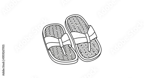 Hand-drawn illustration of a pair of flip-flop sandals with a bow detail