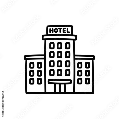 Simple Hotel Building Sketch Illustration for Travel and Hospitality Concepts