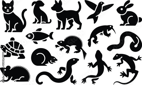 Pets Silhouette Icon Collection Set