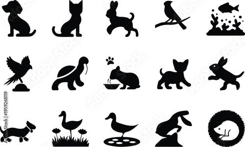 Pets Silhouette Icon Collection Set
