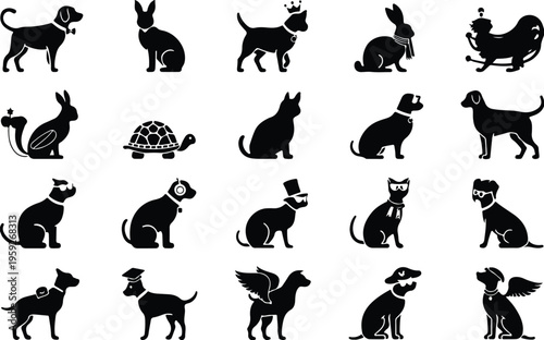 Pets Silhouette Icon Collection Set