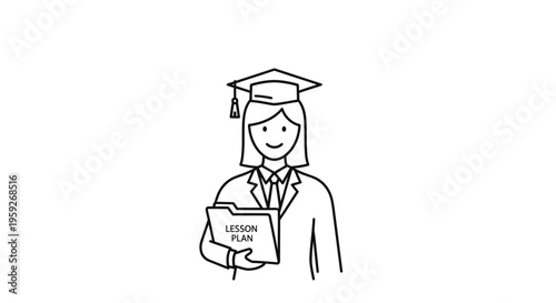 Graduation Cap Teacher Holding Lesson Plan Book, Education Concept